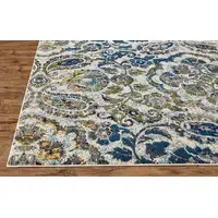 Photo of 10' Ivory Blue And Green Floral Stain Resistant Runner Rug