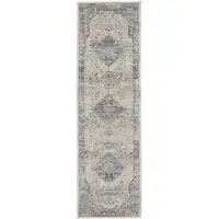 Photo of 6' Ivory Blue And Orange Floral Distressed Runner Rug