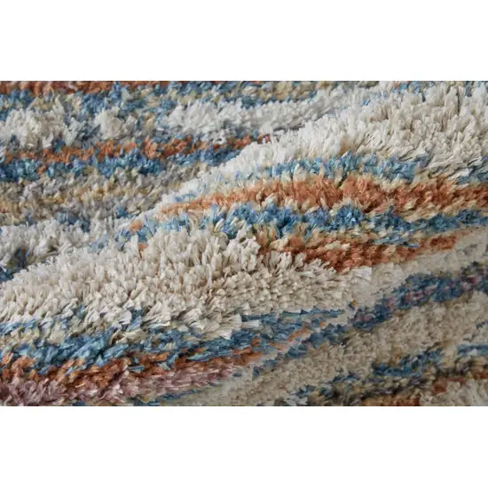 8' Ivory Blue And Orange Striped Power Loom Stain Resistant Runner Rug Photo 5