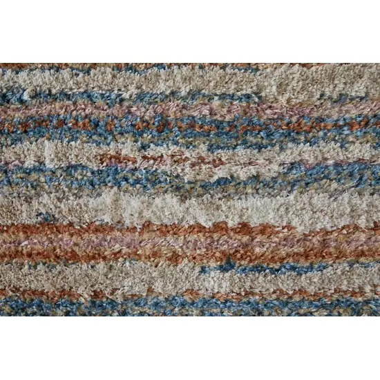 8' Ivory Blue And Orange Striped Power Loom Stain Resistant Runner Rug Photo 6