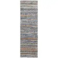 Photo of 8' Ivory Blue And Orange Striped Power Loom Stain Resistant Runner Rug