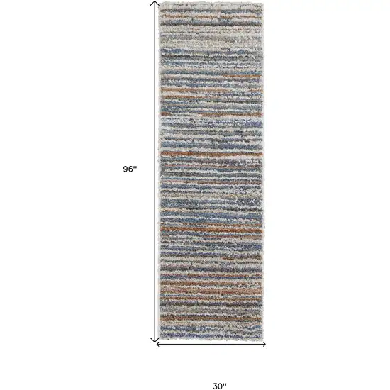 8' Ivory Blue And Orange Striped Power Loom Stain Resistant Runner Rug Photo 7