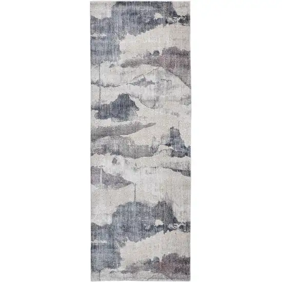 8' Ivory Blue And Pink Abstract Stain Resistant Runner Rug Photo 1