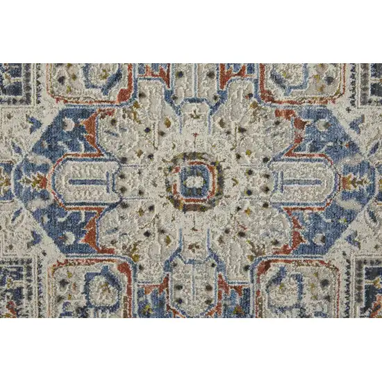 10' Ivory Blue And Red Floral Power Loom Runner Rug With Fringe Photo 3