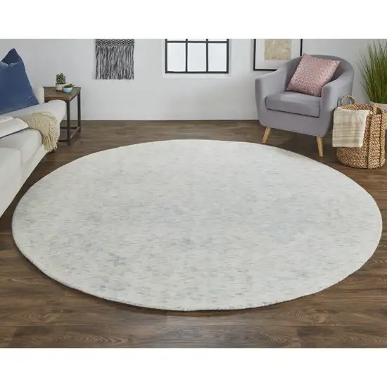 8' Ivory Blue And Tan Round Abstract Hand Woven Area Rug Photo 4