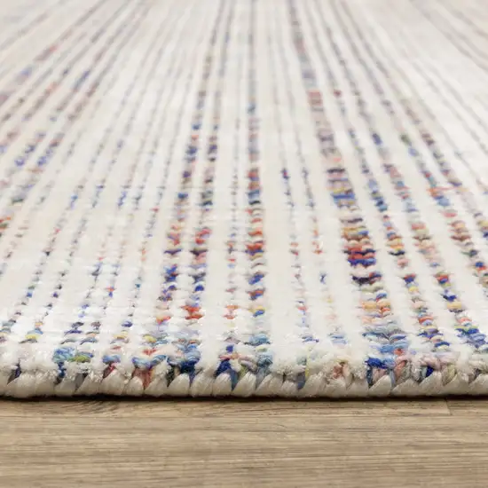 8' Ivory Blue And Yellow Striped Hand Tufted Runner Rug Photo 9