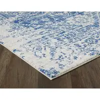 Photo of 7' Ivory Blue Machine Woven Distressed Medallion Indoor Runner Rug