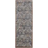 Photo of 10' Ivory Blue and Brown Floral Power Loom Runner Rug With Fringe