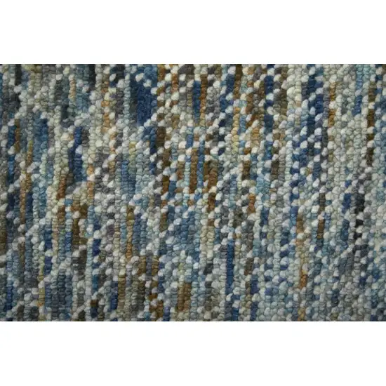 12' Ivory Blue and Brown Wool Hand Knotted Runner Rug With Fringe Photo 5