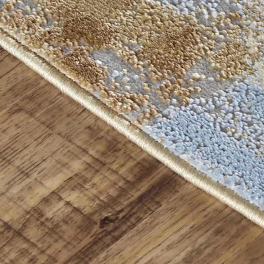 8' Ivory Blue and Gold Abstract Power Loom Runner Rug Photo 5
