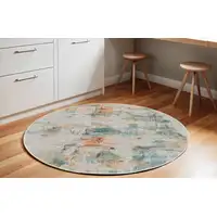 Photo of 6' Ivory Blue and Gray Abstract Distressed Non Skid Round Rug