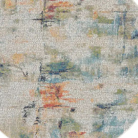 6' Ivory Blue and Gray Abstract Distressed Non Skid Round Rug Photo 8