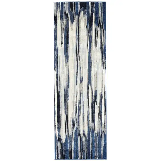 8' Ivory Blue and Gray Abstract Power Loom Distressed Runner Rug Photo 4