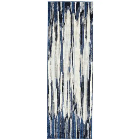 8' Ivory Blue and Gray Abstract Power Loom Distressed Runner Rug Photo 2