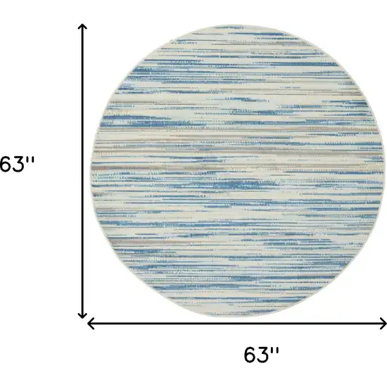 5' Ivory Blue and Gray Abstract Round Rug Photo 3