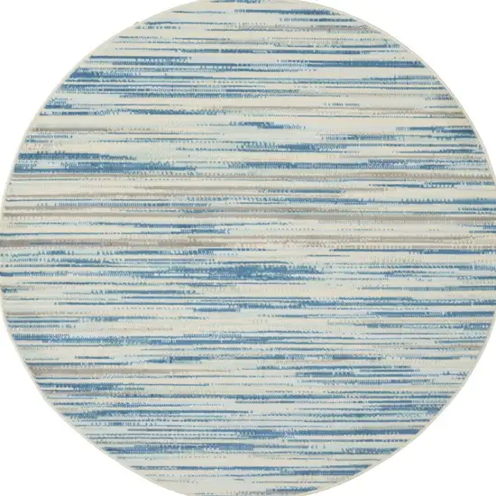 5' Ivory Blue and Gray Abstract Round Rug Photo 4