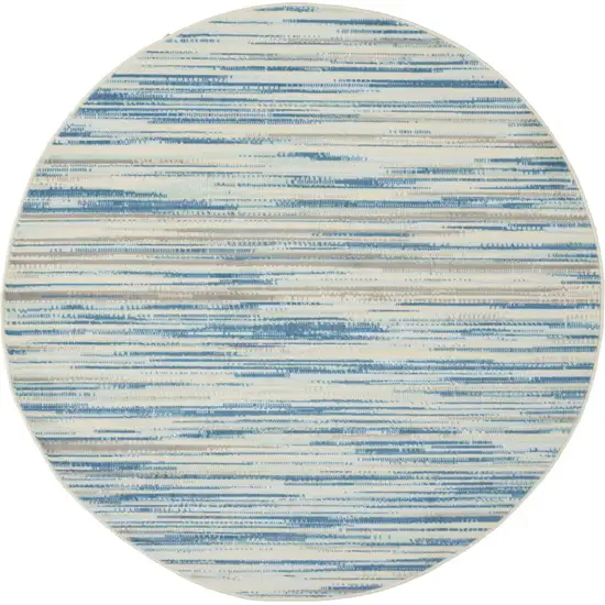 5' Ivory Blue and Gray Abstract Round Rug Photo 2