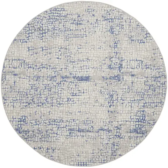 5' Ivory Blue and Gray Abstract Round Rug Photo 2