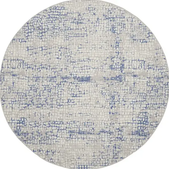 5' Ivory Blue and Gray Abstract Round Rug Photo 6