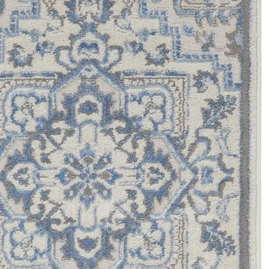 8' Ivory Blue and Gray Floral Non Skid Runner Rug Photo 6