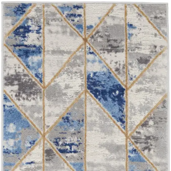 8' Ivory Blue and Gray Geometric Non Skid Runner Rug Photo 9