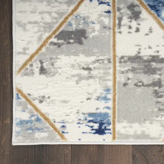 8' Ivory Blue and Gray Geometric Non Skid Runner Rug Photo 6