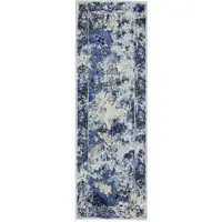 Photo of 8' Ivory Blue and Gray Medallion Power Loom Distressed Runner Rug