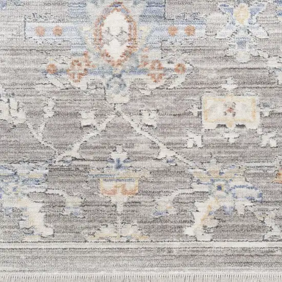 12' Ivory Blue and Gray Oriental Power Loom Distressed Runner Rug Photo 5