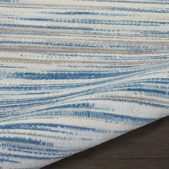 6' Ivory Blue and Gray Striped Non Skid Runner Rug Photo 8