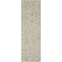 Photo of 8' Ivory Blue and Green Wool Abstract Runner Rug