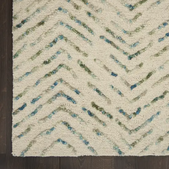 8' Ivory Blue and Green Wool Abstract Runner Rug Photo 6