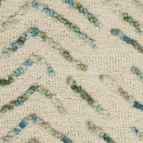 8' Ivory Blue and Green Wool Abstract Runner Rug Photo 9