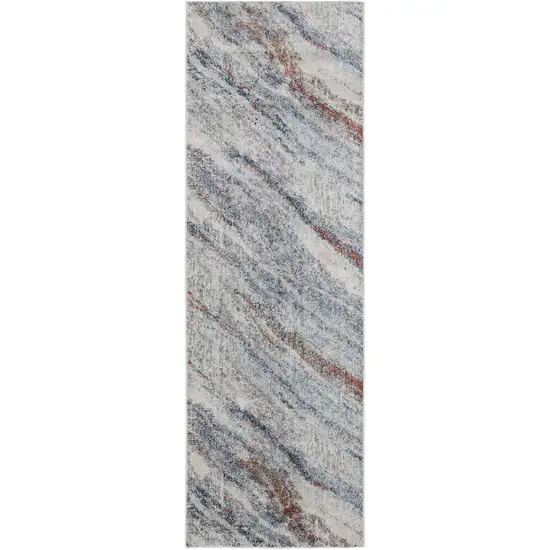 8' Ivory Blue and Orange Abstract Power Loom Runner Rug Photo 2