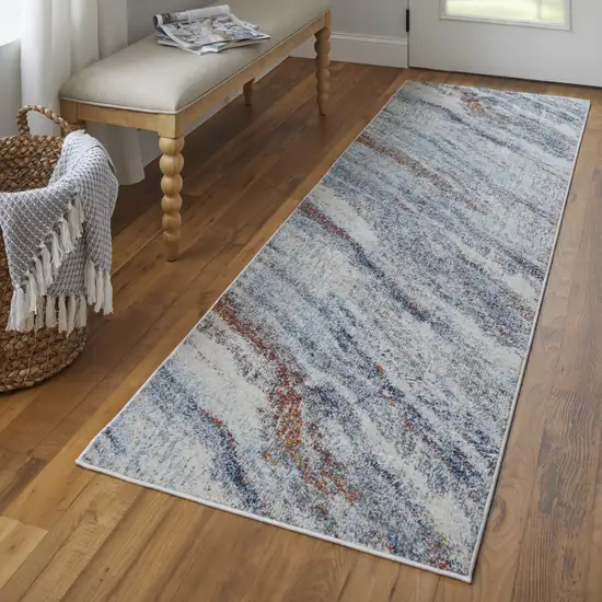 8' Ivory Blue and Orange Abstract Power Loom Runner Rug Photo 6