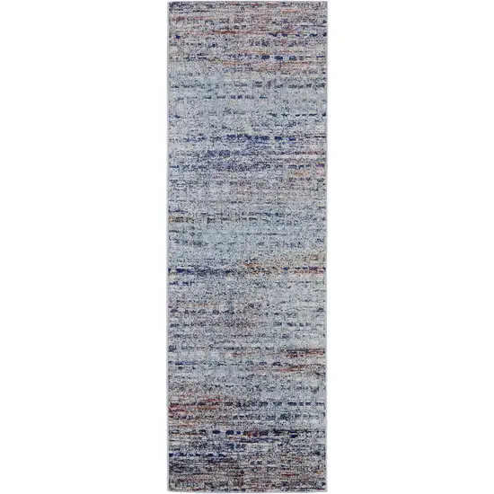 8' Ivory Blue and Orange Abstract Power Loom Runner Rug Photo 4