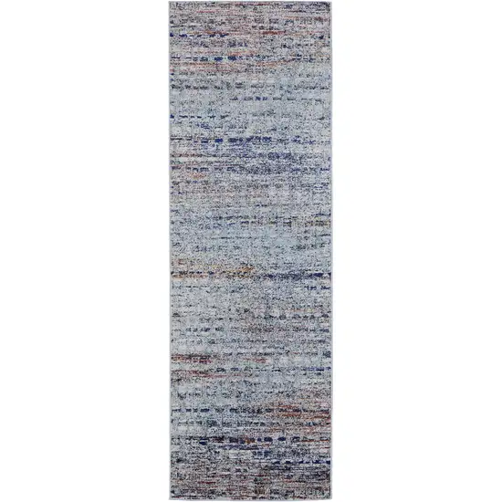 8' Ivory Blue and Orange Abstract Power Loom Runner Rug Photo 2