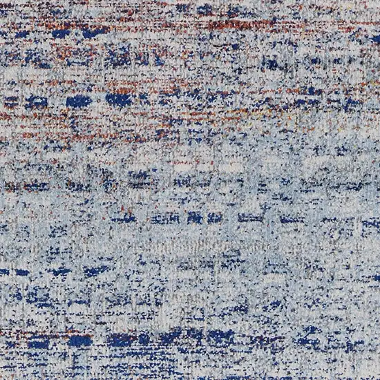 10' Ivory Blue and Orange Abstract Power Loom Runner Rug Photo 5