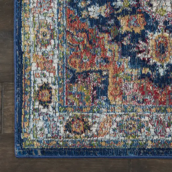 8' Ivory Blue and Orange Floral Distressed Non Skid Runner Rug Photo 6