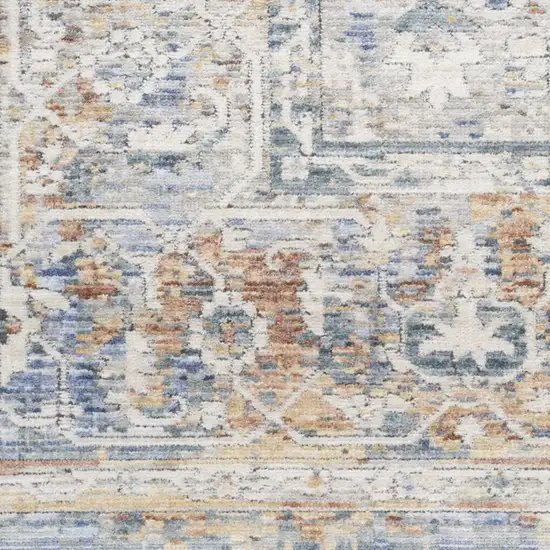 12' Ivory Blue and Orange Oriental Power Loom Distressed Runner Rug Photo 5