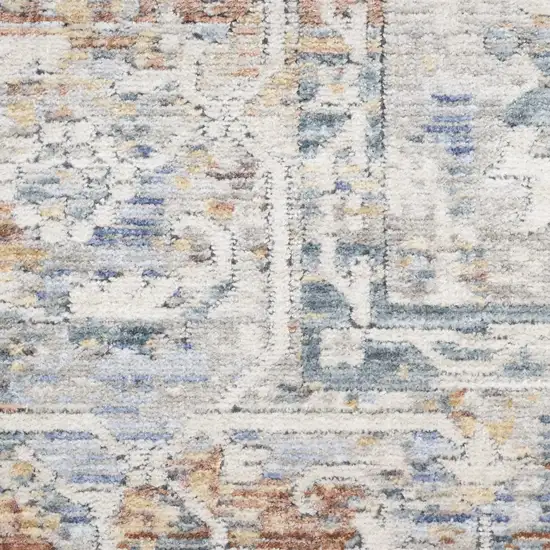 12' Ivory Blue and Orange Oriental Power Loom Distressed Runner Rug Photo 3