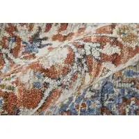 Photo of 12' Ivory Blue and Orange Oriental Power Loom Runner Rug With Fringe