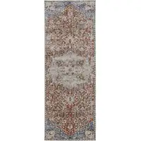 Photo of 8' Ivory Blue and Orange Oriental Power Loom Runner Rug With Fringe