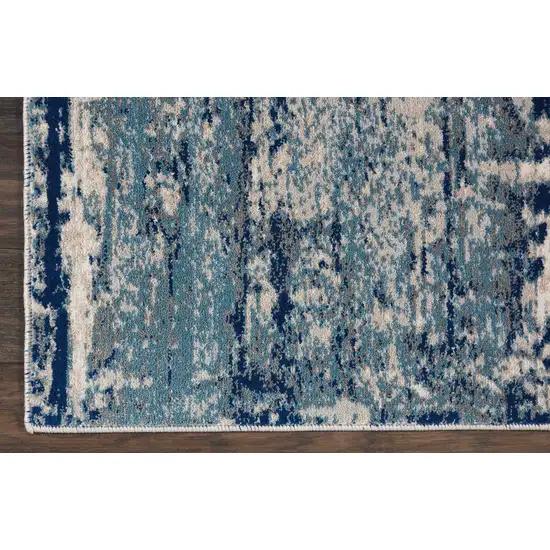 8' Ivory Blue and Slate Gray Abstract Non Skid Runner Rug Photo 4