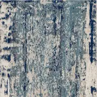 Photo of 8' Ivory Blue and Slate Gray Abstract Non Skid Runner Rug