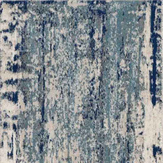 8' Ivory Blue and Slate Gray Abstract Non Skid Runner Rug Photo 7