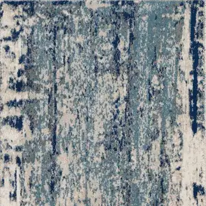 Photo of 8' Ivory Blue and Slate Gray Abstract Non Skid Runner Rug