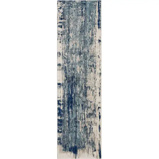 8' Ivory Blue and Slate Gray Abstract Non Skid Runner Rug Photo 2