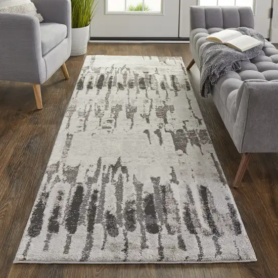 8' Ivory Brown And Gray Abstract Power Loom Stain Resistant Runner Rug Photo 3