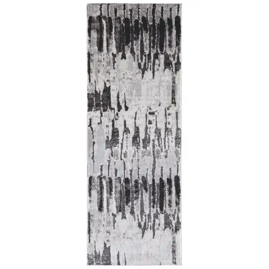 8' Ivory Brown And Gray Abstract Power Loom Stain Resistant Runner Rug Photo 1