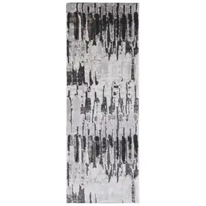 Photo of 8' Ivory Brown And Gray Abstract Power Loom Stain Resistant Runner Rug